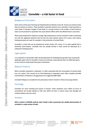 Client Information Cereulide - a risk factor in food