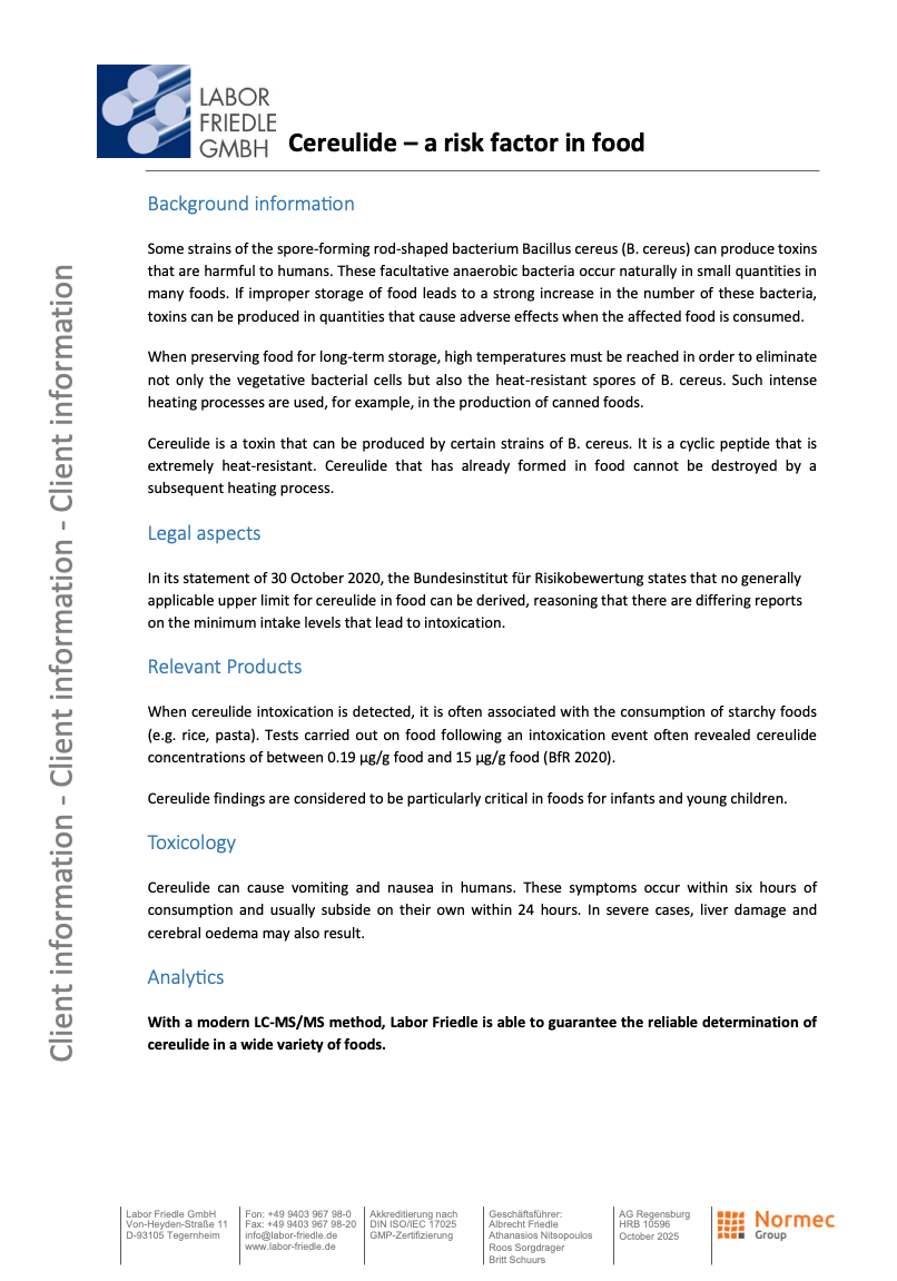 Vorschau Client information Cereulide